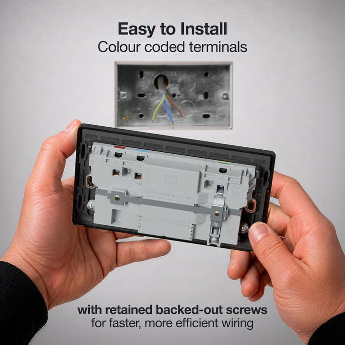 BG Evolve PCDMB22UCC45B 13A Double Switched Power Socket + 2xUSB-C (45W) - Matt Black (Black)