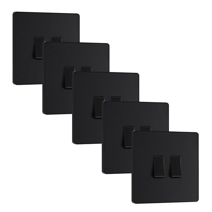 BG Evolve PCDMB42Bx5 20A 16AX 2 Way Double Light Switch - Matt Black (Black) (5 Pack)