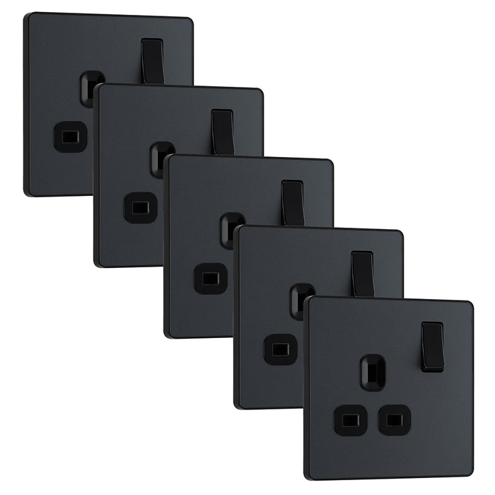 BG Evolve PCDMG21Bx5 13A Single Switched Power Socket - Matt Grey (Black) (5 Pack)