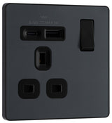 BG Evolve PCDMG21UAC18B 13A Single Switched Power Socket + USB A+C (18W) - Matt Grey (Black) - westbasedirect.com