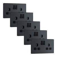 BG Evolve PCDMG22Bx5 13A Double Switched Power Socket - Matt Grey (Black) (5 Pack)
