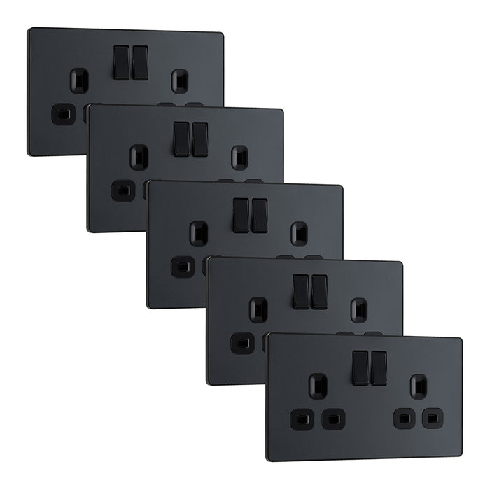 BG Evolve PCDMG22Bx5 13A Double Switched Power Socket - Matt Grey (Black) (5 Pack)