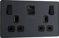BG Evolve PCDMG22UAC22B 13A Double Switched Power Socket + USB A+C (22W) - Matt Grey (Black)