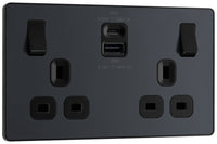 BG Evolve PCDMG22UAC45B 13A Double Switched Power Socket + USB A+C (45W) - Matt Grey (Black)