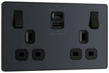 BG Evolve PCDMG22UAC45B 13A Double Switched Power Socket + USB A+C (45W) - Matt Grey (Black) - westbasedirect.com