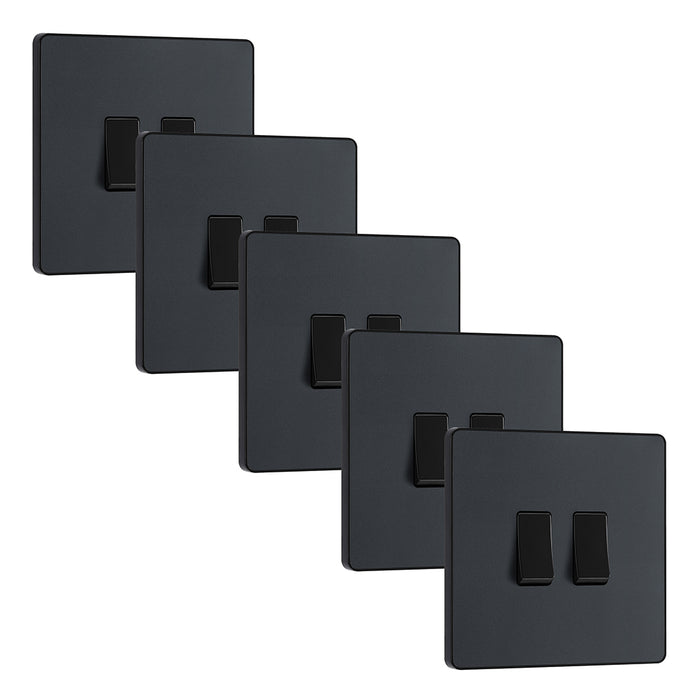 BG Evolve PCDMG42Bx5 20A 16AX 2 Way Double Light Switch - Matt Grey (Black) (5 Pack)