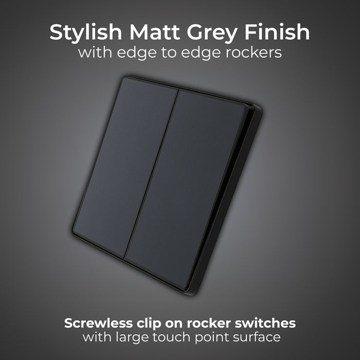 BG Evolve PCDMG42EB 20A 16AX 2 Way Double Light Switch, Edge to Edge Rocker - Matt Grey (Black) - westbasedirect.com