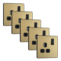 BG Evolve PCDSB21Bx5 13A Single Switched Power Socket - Satin Brass (Black) (5 Pack)