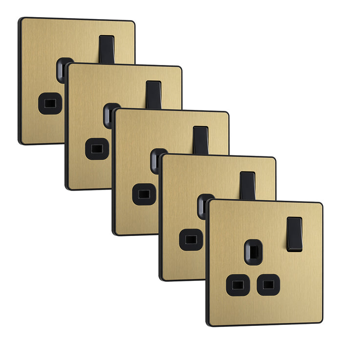 BG Evolve PCDSB21Bx5 13A Single Switched Power Socket - Satin Brass (Black) (5 Pack)