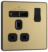 BG Evolve PCDSB21UAC18B 13A Single Switched Power Socket + USB A+C (18W) - Satin Brass (Black) - westbasedirect.com