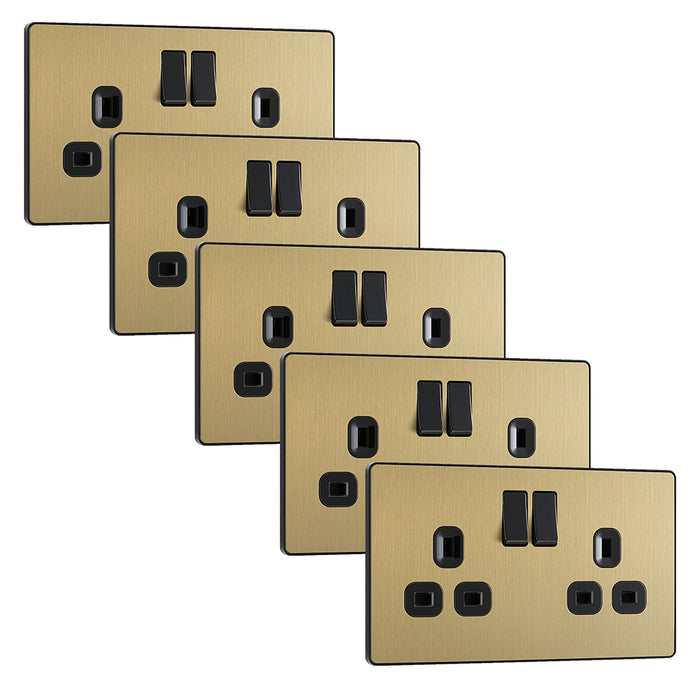 BG Evolve PCDSB22Bx5 13A Double Switched Power Socket - Satin Brass (Black) (5 Pack)