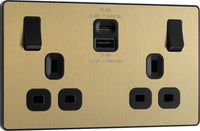 BG Evolve PCDSB22UAC22B 13A Double Switched Power Socket + USB A+C (22W) - Satin Brass (Black)