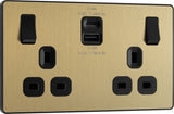 BG Evolve PCDSB22UAC22B 13A Double Switched Power Socket + USB A+C (22W) - Satin Brass (Black) - westbasedirect.com