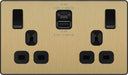 BG Evolve PCDSB22UAC22B 13A Double Switched Power Socket + USB A+C (22W) - Satin Brass (Black) - westbasedirect.com