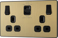 BG Evolve PCDSB22UAC22B 13A Double Switched Power Socket + USB A+C (22W) - Satin Brass (Black) - westbasedirect.com