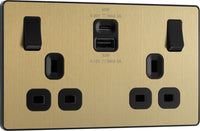 BG Evolve PCDSB22UAC45B 13A Double Switched Power Socket + USB A+C (45W) - Satin Brass (Black)