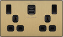 BG Evolve PCDSB22UAC45B 13A Double Switched Power Socket + USB A+C (45W) - Satin Brass (Black) - westbasedirect.com