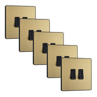 BG Evolve PCDSB42Bx5 20A 16AX 2 Way Double Light Switch - Satin Brass (Black) (5 Pack)