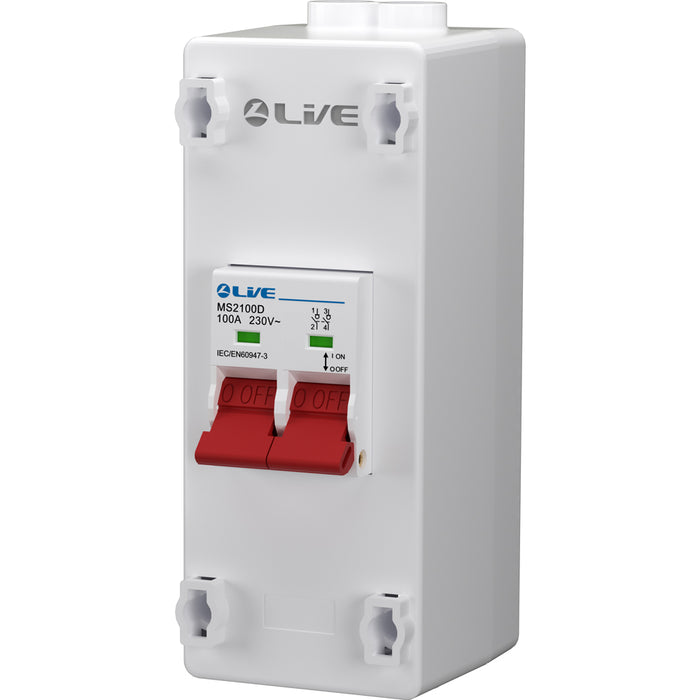 LIVE Electrical PEN2100D 2 Way IP20 Plastic Enclosure with 100A DP Main Switch (Double Terminal)