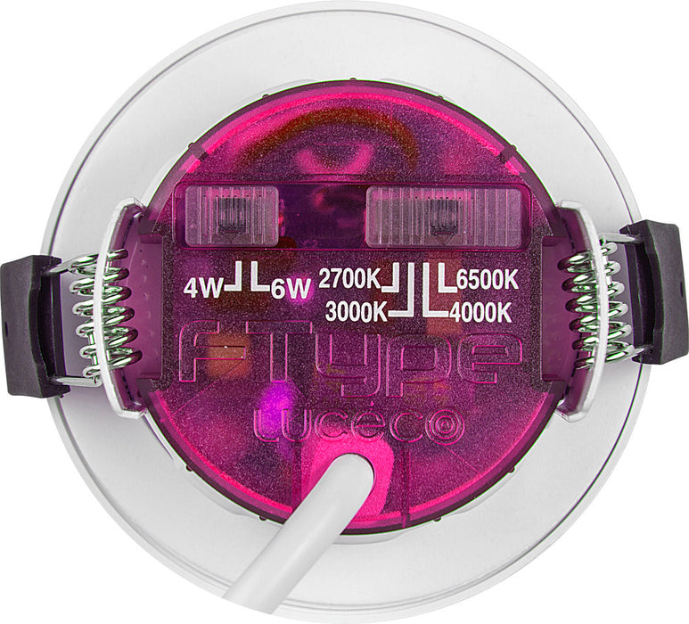 Luceco PTF6WD2W FType Elite 4W/6W 690Lm Power Change & CCT Change 3000K/4000K Dim2Warm Dimmable IP65 White - Flat (6 Pack)