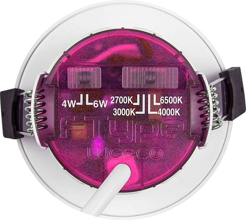 Luceco PTR6WCCT FType Elite 4W/6W 750Lm Power Change & 4 Colour CCT 2700K/3000K/4000K/6000K Dimmable IP65 White - Regressed (6 Pack)