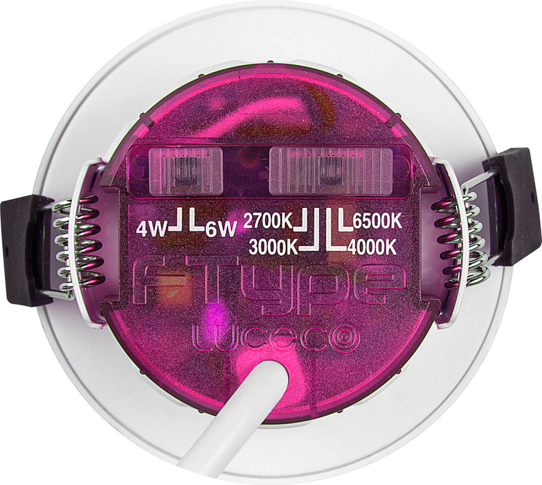 Luceco PTR6WD2W FType Elite 4W/6W 690Lm Power Change & CCT Change 3000K/4000K Dim2Warm Dimmable IP65 White - Regressed (6 Pack)