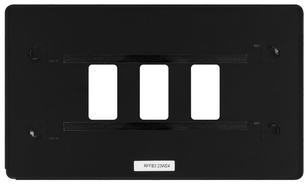 BG RFFB3 Flatplate Screwless 3G Grid Front Plate - Matt Black - westbasedirect.com