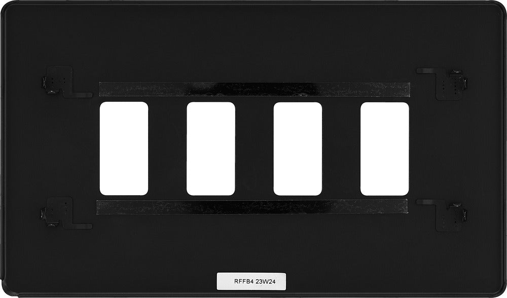 BG RFFB4 Flatplate Screwless 4G Grid Front Plate - Matt Black - westbasedirect.com