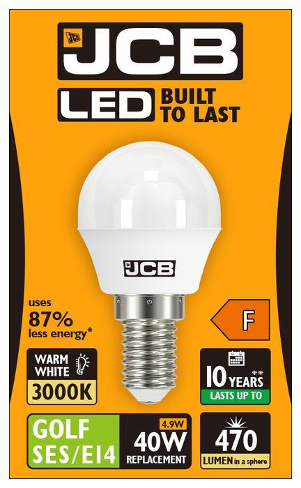 JCB S10971 E14 SES Golf LED Bulb Opal 4.9W 470lm Warm White 3000K