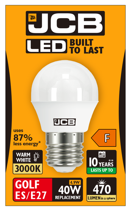 JCB S10973 E27 ES Golf LED Bulb Opal 4.9W 470lm Warm White 3000K (12 Pack)