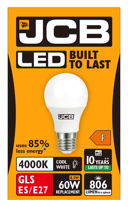 JCB S12504 E27 ES GLS LED Bulb Opal 8.5W 806lm Cool White 4000K (12 Pack)