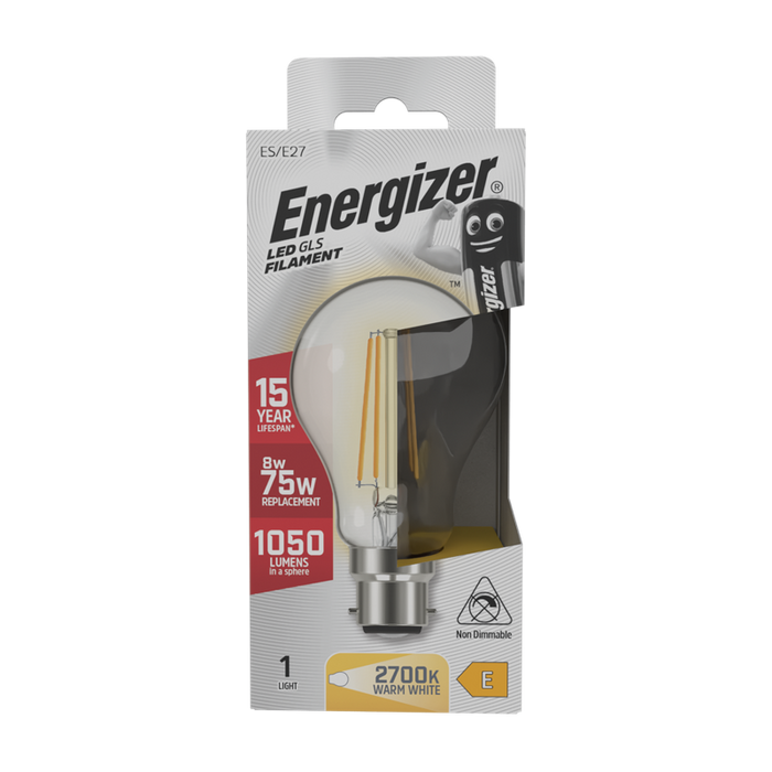 Energizer S12858 8W 1060lm E27 ES GLS Filament LED Bulb Warm White 2700K - westbasedirect.com
