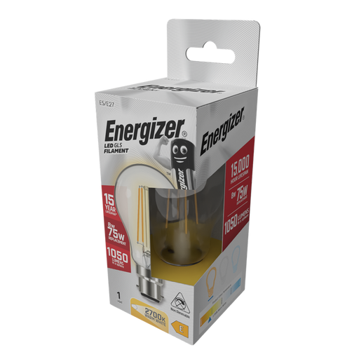 Energizer S12858 8W 1060lm E27 ES GLS Filament LED Bulb Warm White 2700K - westbasedirect.com
