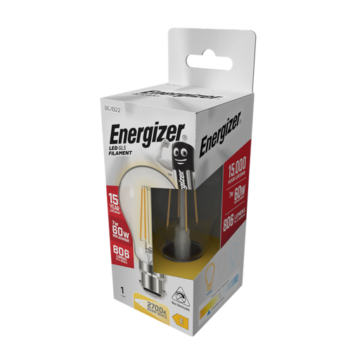 Energizer S12864 7W 806lm B22 BC GLS Filament LED Bulb Warm White 2700K - westbasedirect.com
