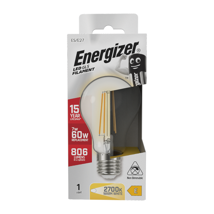 Energizer S12865 7W 806lm E27 ES GLS Filament LED Bulb Warm White 2700K - westbasedirect.com