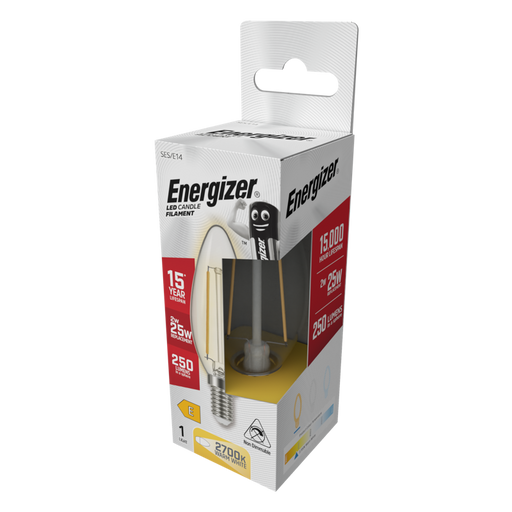 Energizer S12867 2W 250lm E14 SES Candle Filament LED Bulb Warm White 2700K - westbasedirect.com