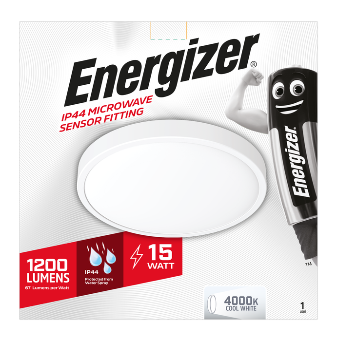 Energizer S13025 15W LED 300mm IP44 Ceiling Light with Microwave Sensor - Cool White 4000K