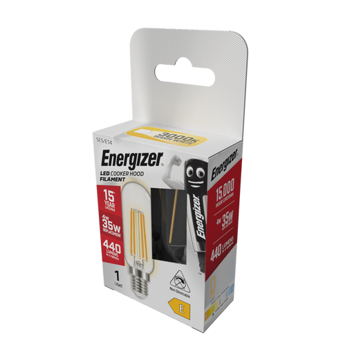 Energizer S13563 4W 440lm E14 SES Filament Cookerhood LED Bulb Warm White 3000K - westbasedirect.com