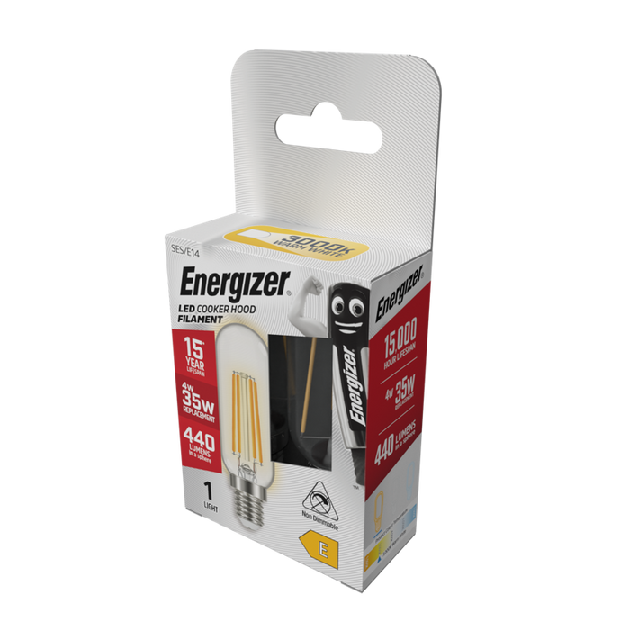 Energizer S13563 4W 440lm E14 SES Filament Cookerhood LED Bulb Warm White 3000K - westbasedirect.com