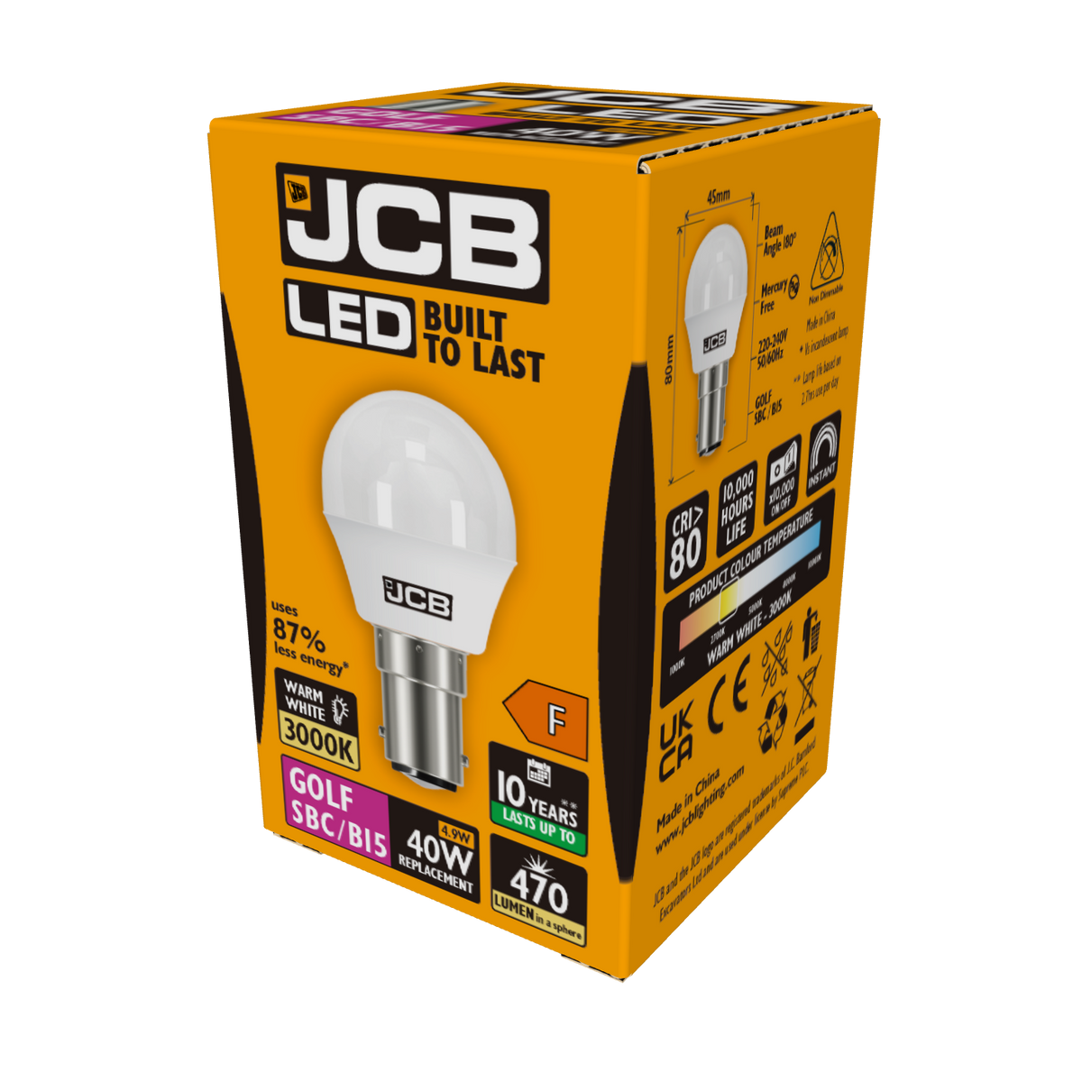JCB S13565 B15 SBS Golf LED Bulb Opal 4.9W 470lm Warm White 3000K ...