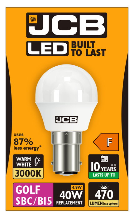 JCB S13565 B15 SBS Golf LED Bulb Opal 4.9W 470lm Warm White 3000K (12 Pack)