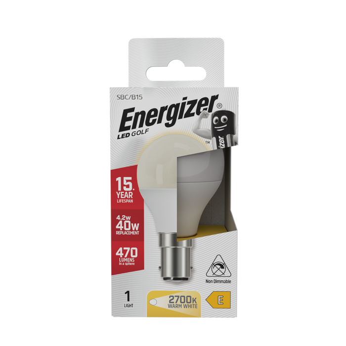 Energizer S13570 4.2W 470lm B15 SBC Golf LED Bulb Opal Warm White 2700K - westbasedirect.com