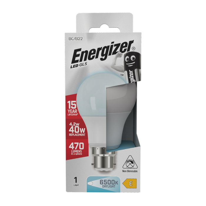 Energizer S13575 4.9W 470lm B22 BC GLS LED Bulb Opal Daylight 6500K