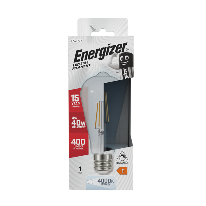 Energizer 4.5W 320lm E27 ES ST64 Filament Smokey LED Bulb Cool White 4000K Dimmable