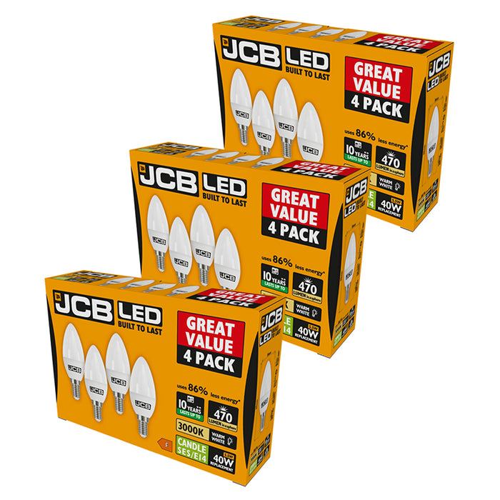 JCB S15146 E14 SES Candle LED Bulb Opal 5.5W 470lm Warm White 3000K (12 Pack)