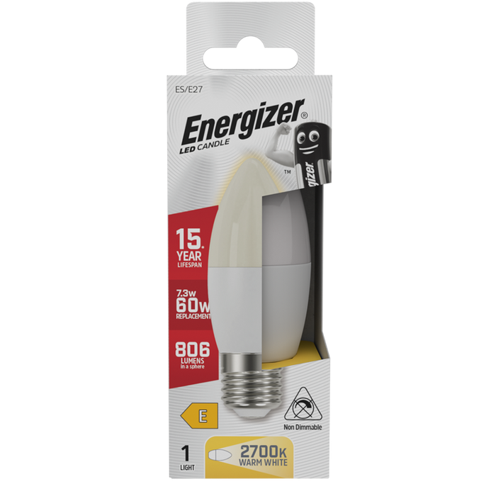 Energizer 7.3W 806lm E27 ES Candle LED Bulb Opal Warm White 2700K