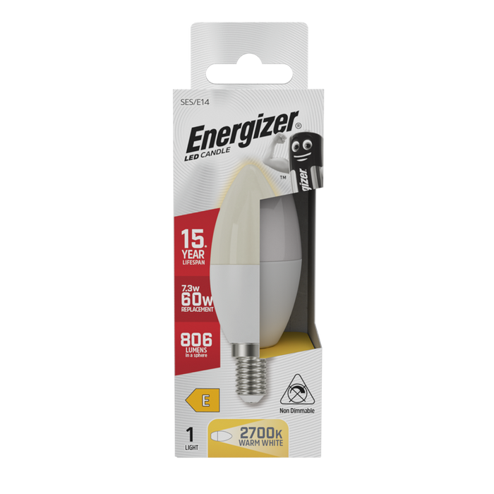 Energizer 7.3W 806lm E14 SES Candle LED Bulb Opal Warm White 2700K