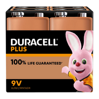 Duracell +100% Plus Power 9V PP3 6LR61 MN1604 Alkaline Batteries | 4 Pack