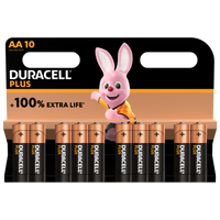 Duracell +100% Plus Power AA LR6 MN1500 Alkaline Batteries | 10 Pack