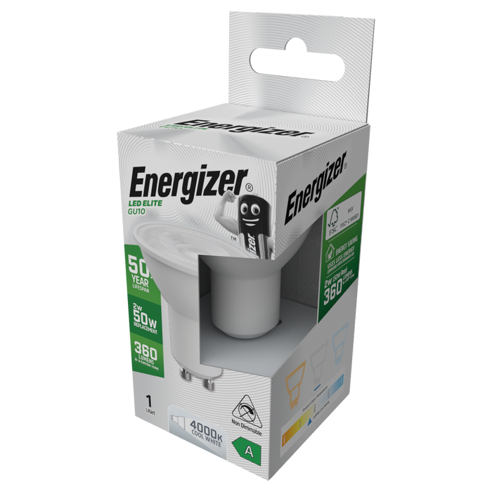 Energizer S29643 A Rated LED Elite GU10 360lm 2W 4000K (Cool White)